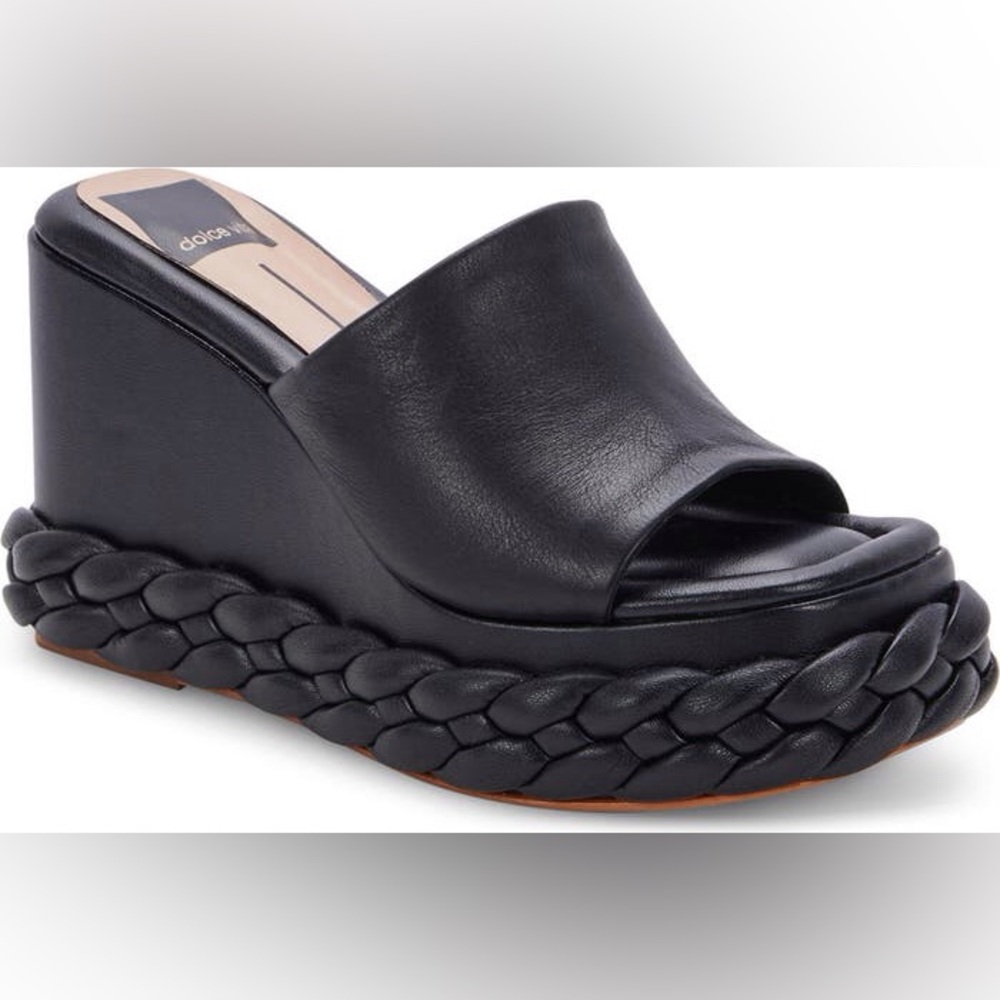 Dolce Vita Elena Platform Braided Wedge Black Sandal Size 7 EUC